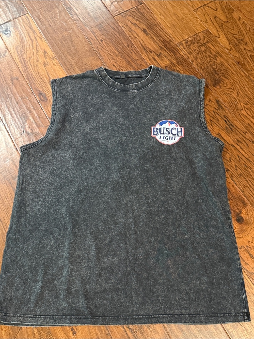 Source Unknown Black Mineral Wash Busch Light Logo Muscle Tank